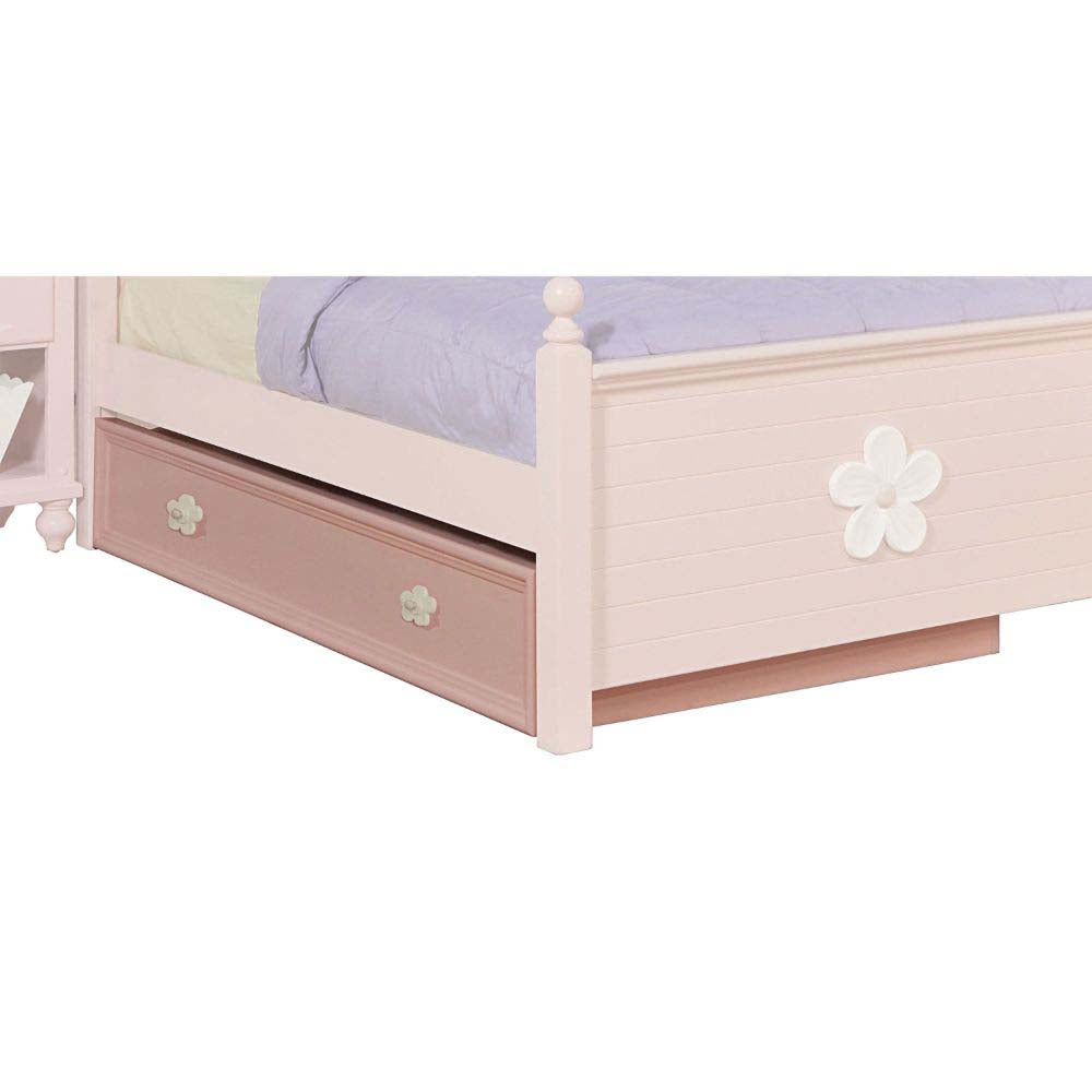 Floresville White Flowers & Pink Finish Trundle