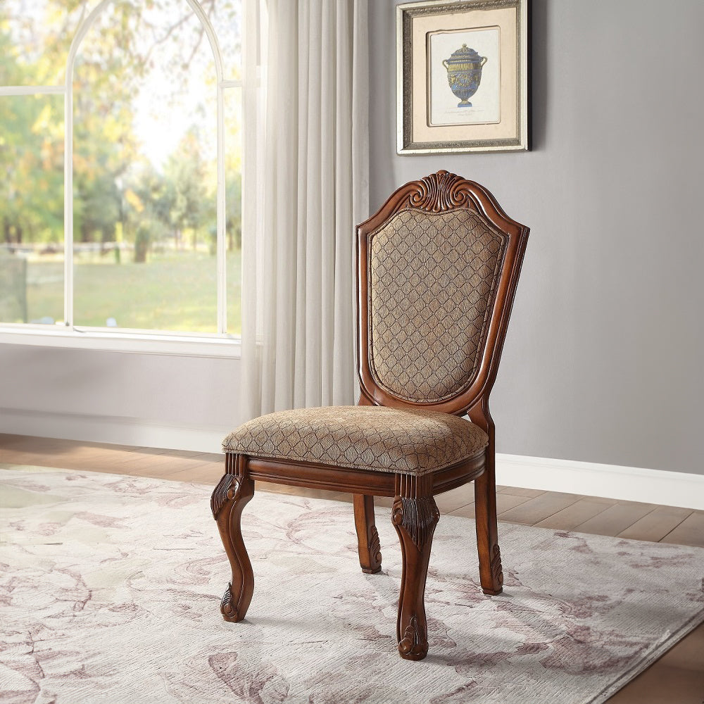 Chateau Fabric & Cherry Finish De Ville Side Chair (Set-2)