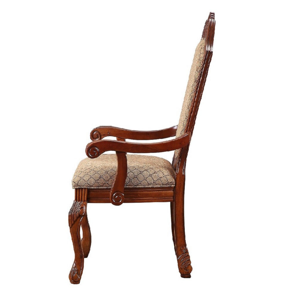 Chateau Fabric & Cherry Finish De Ville Arm Chair (Set-2)