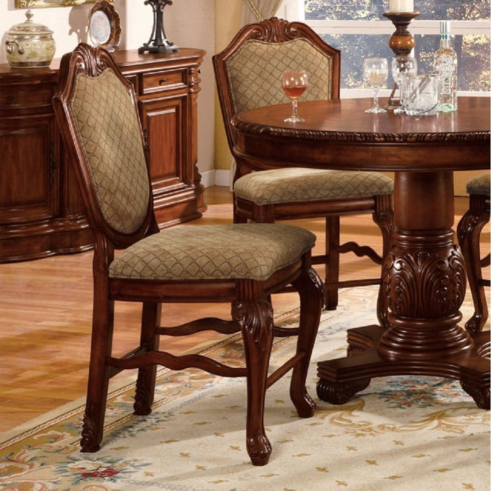 Chateau Fabric & Cherry Finish De Ville Counter Height Chair (Set-2)