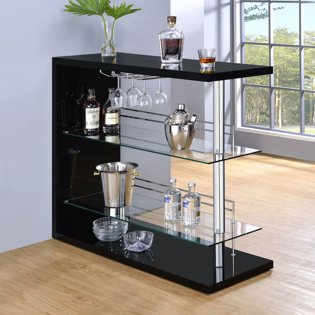 Prescott Rectangular 2-Shelf Bar Unit Glossy Black