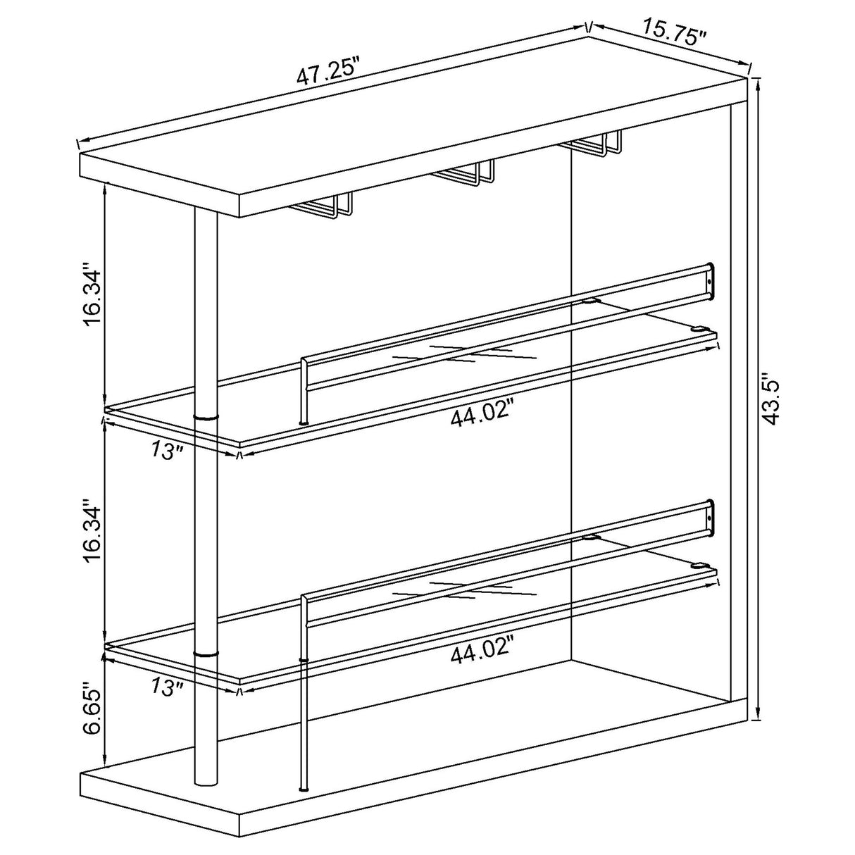 Prescott Rectangular 2-Shelf Bar Unit Glossy Black