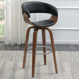 Zion Black Upholstered Swivel Bar Stool Walnut And