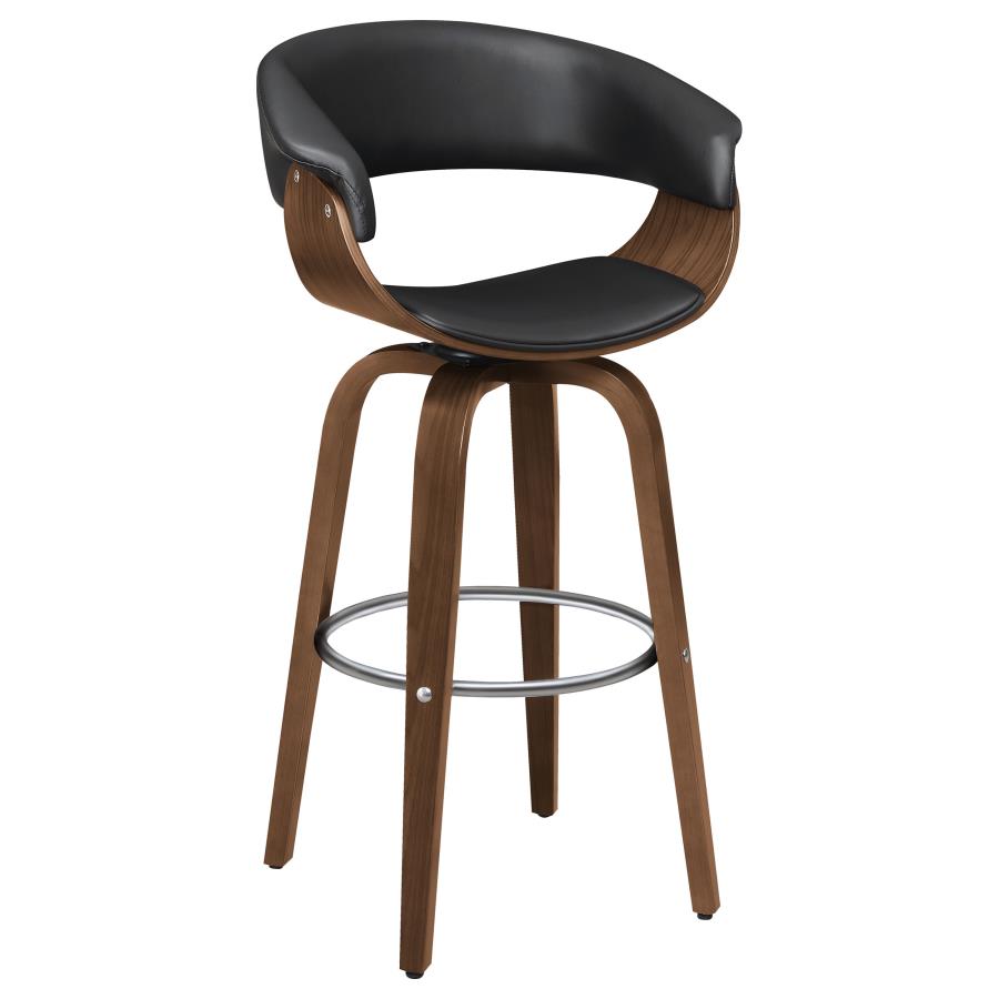 Zion Black Upholstered Swivel Bar Stool Walnut And