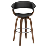 Zion Black Upholstered Swivel Bar Stool Walnut And