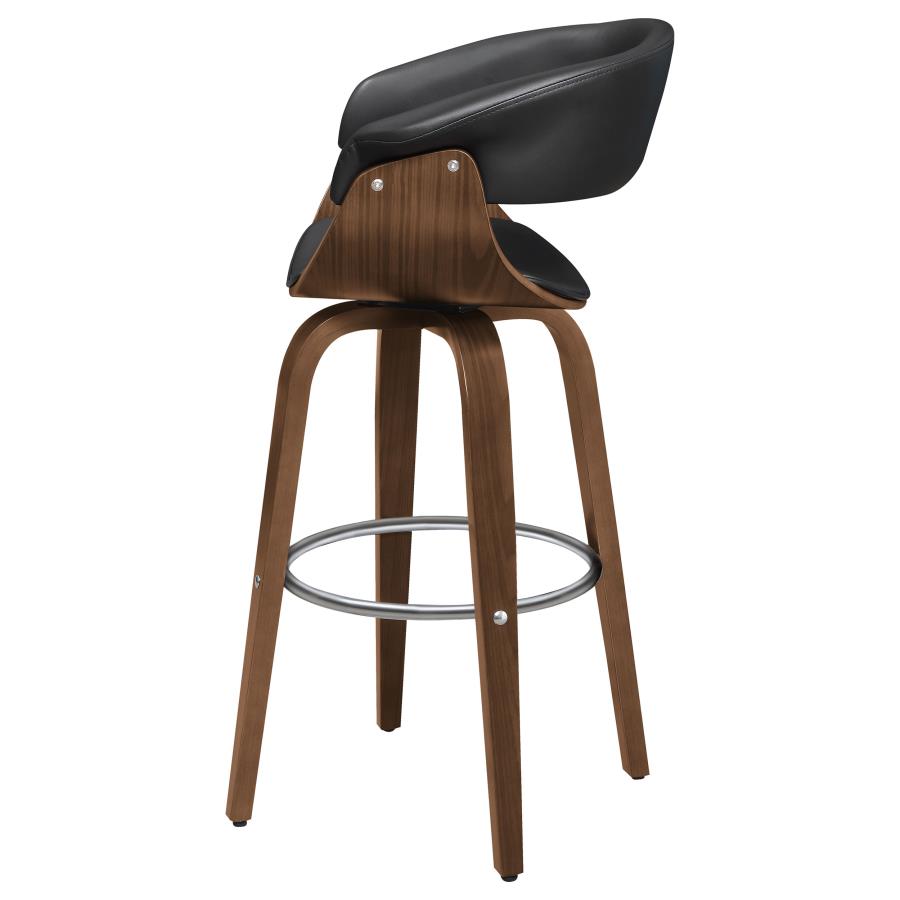 Zion Black Upholstered Swivel Bar Stool Walnut And