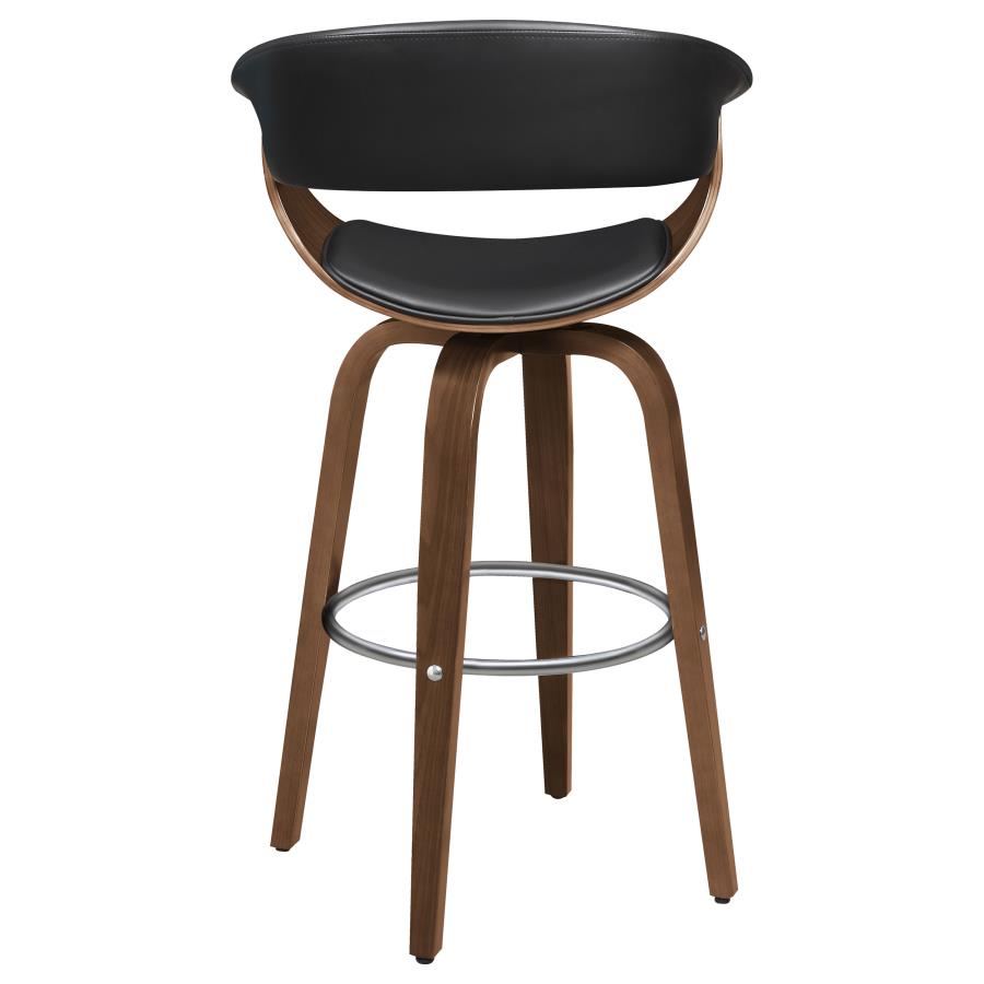 Zion Black Upholstered Swivel Bar Stool Walnut And