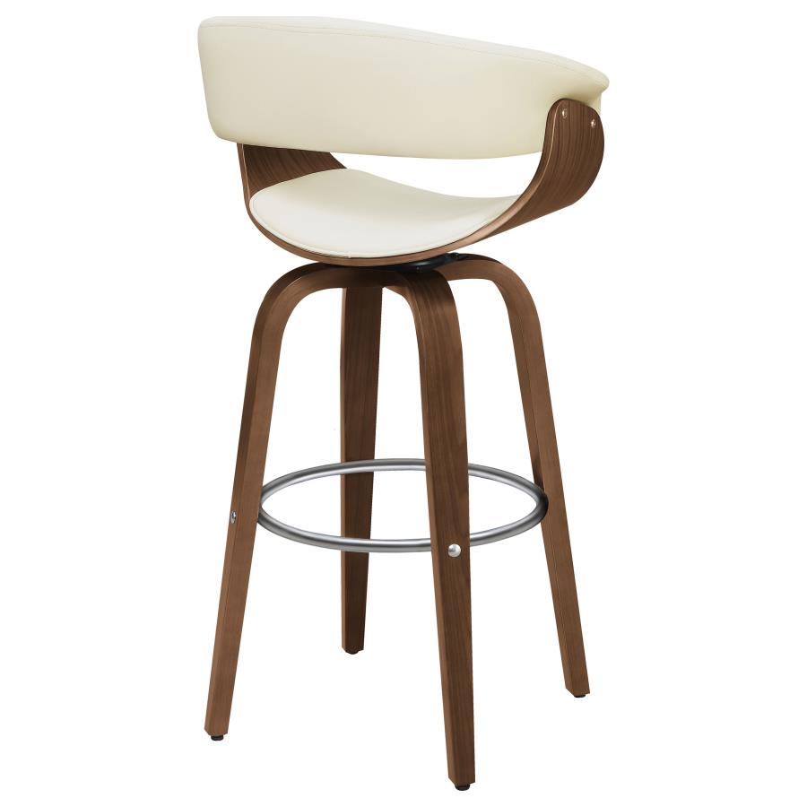 Zion Ecru Upholstered Swivel Bar Stool Walnut And