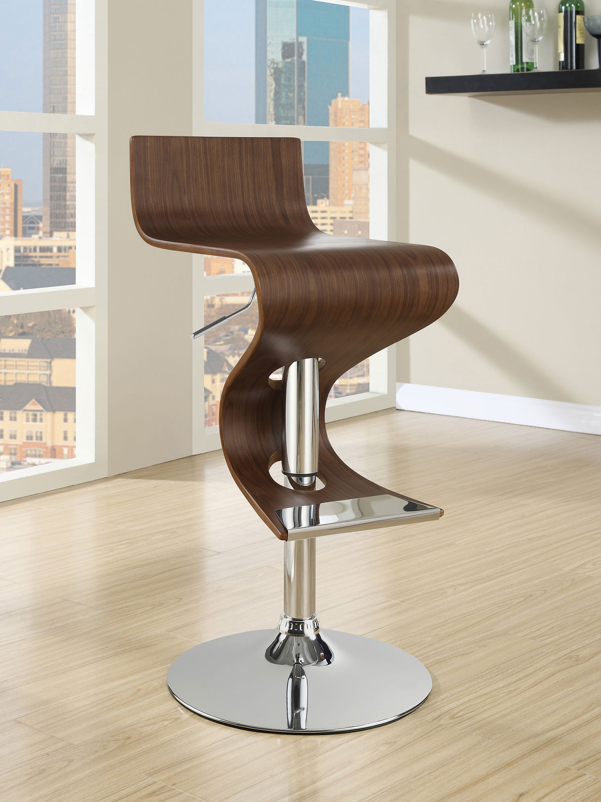 Covina Adjustable Bar Stool Walnut And Chrome