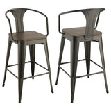 Geneva Wooden Seat Bar Stools Dark Elm And Matte Black (Set Of 2)