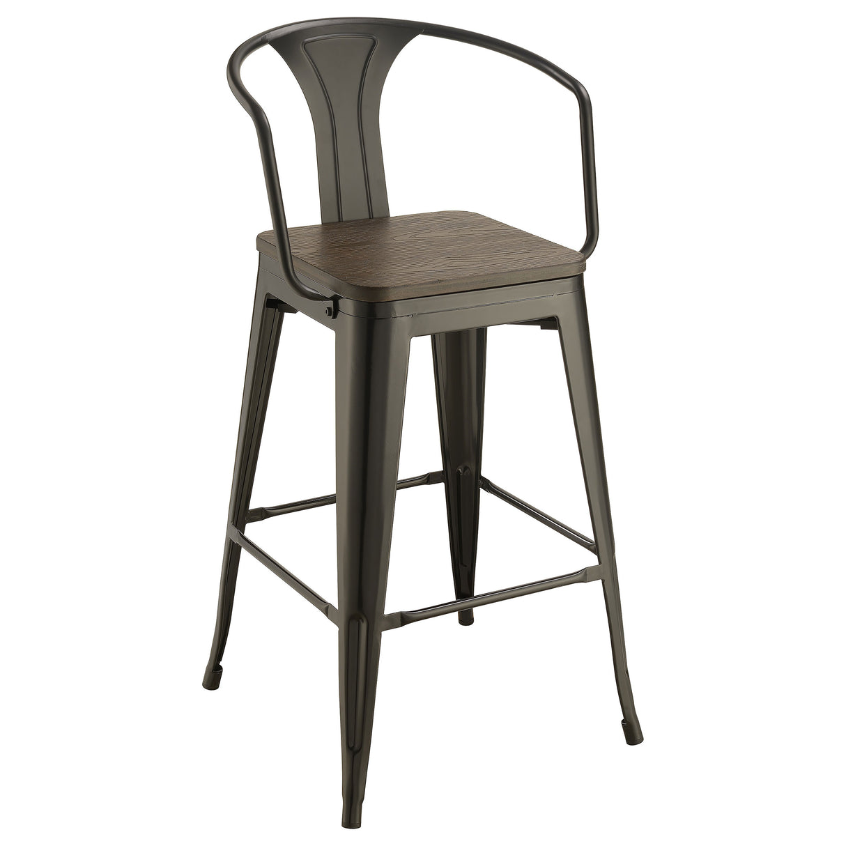 Geneva Wooden Seat Bar Stools Dark Elm And Matte Black (Set Of 2)