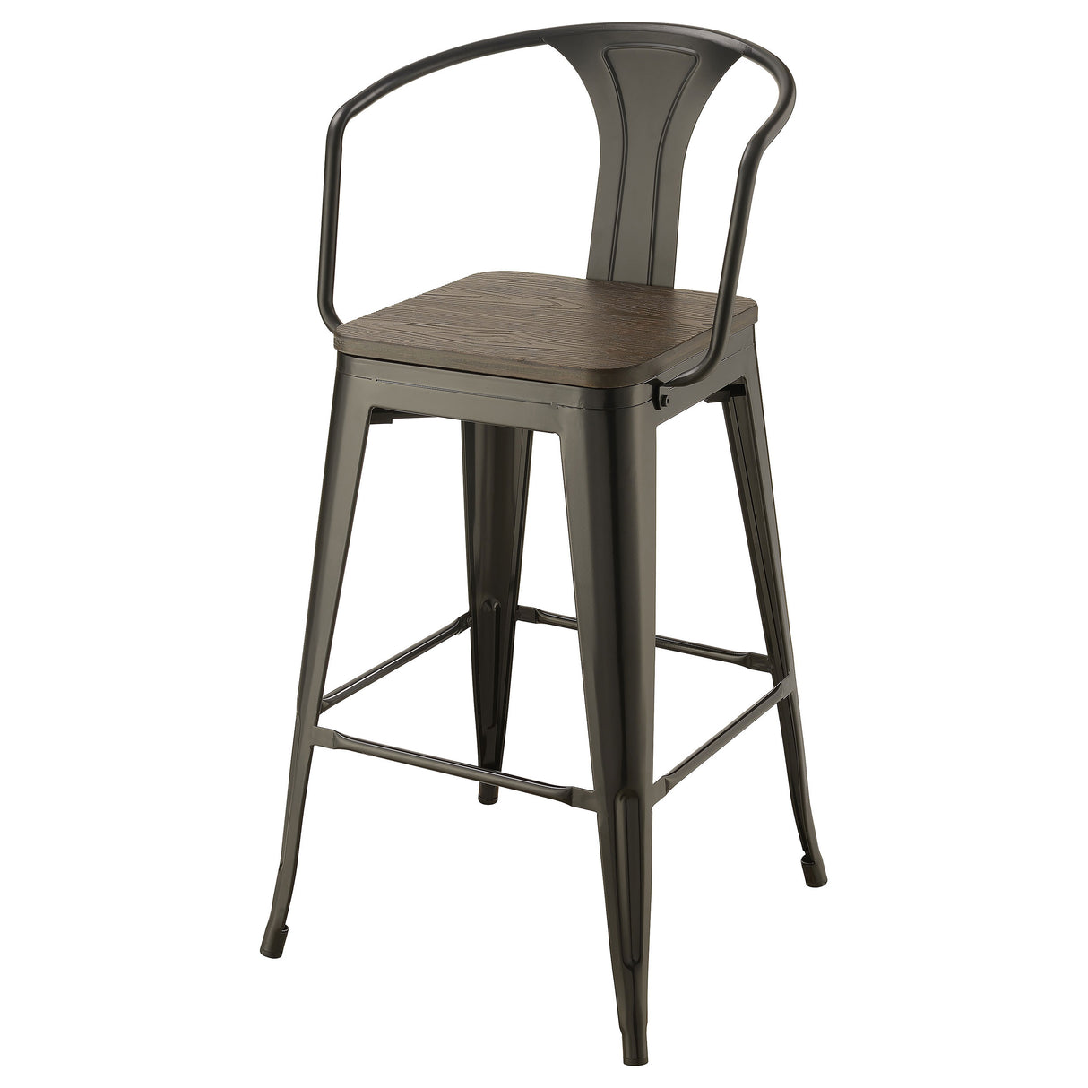 Geneva Wooden Seat Bar Stools Dark Elm And Matte Black (Set Of 2)