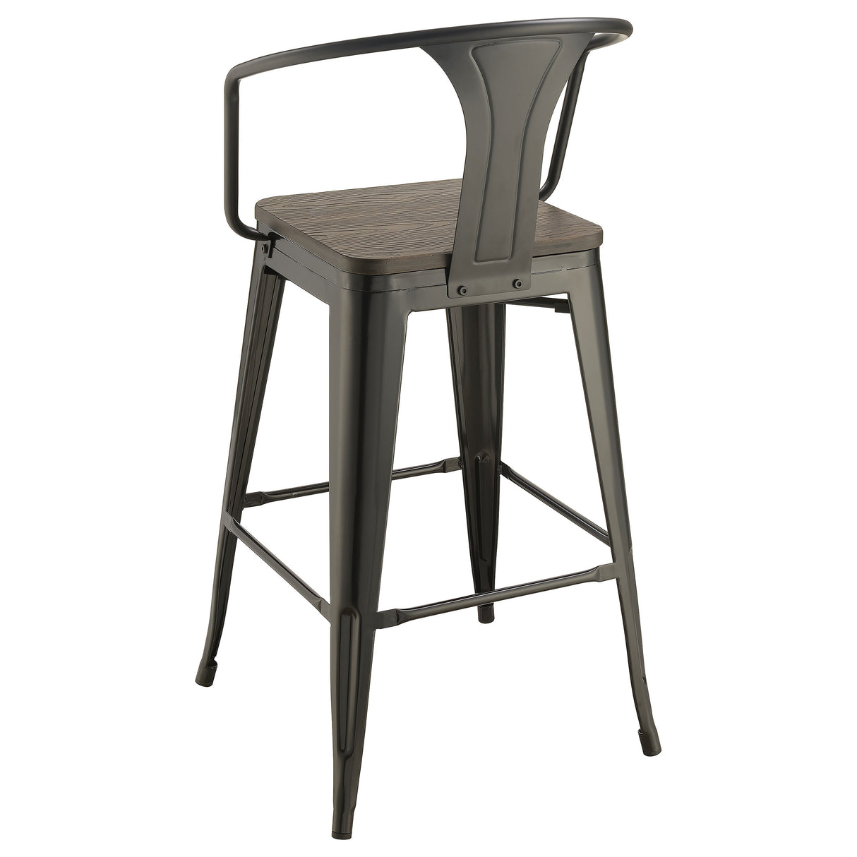 Geneva Wooden Seat Bar Stools Dark Elm And Matte Black (Set Of 2)