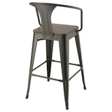 Geneva Wooden Seat Bar Stools Dark Elm And Matte Black (Set Of 2)