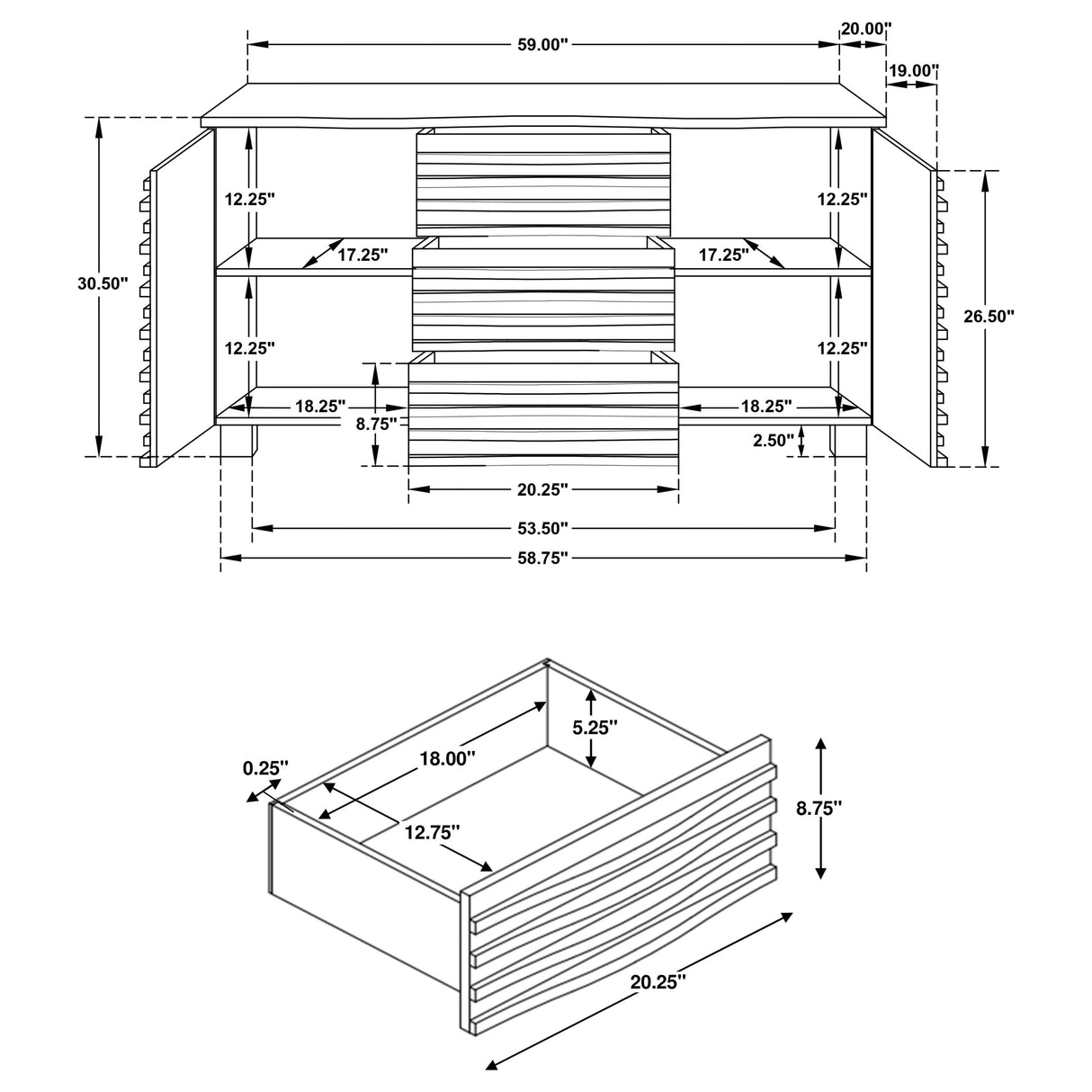 Stanton 3-Drawer Rectangular Server Black