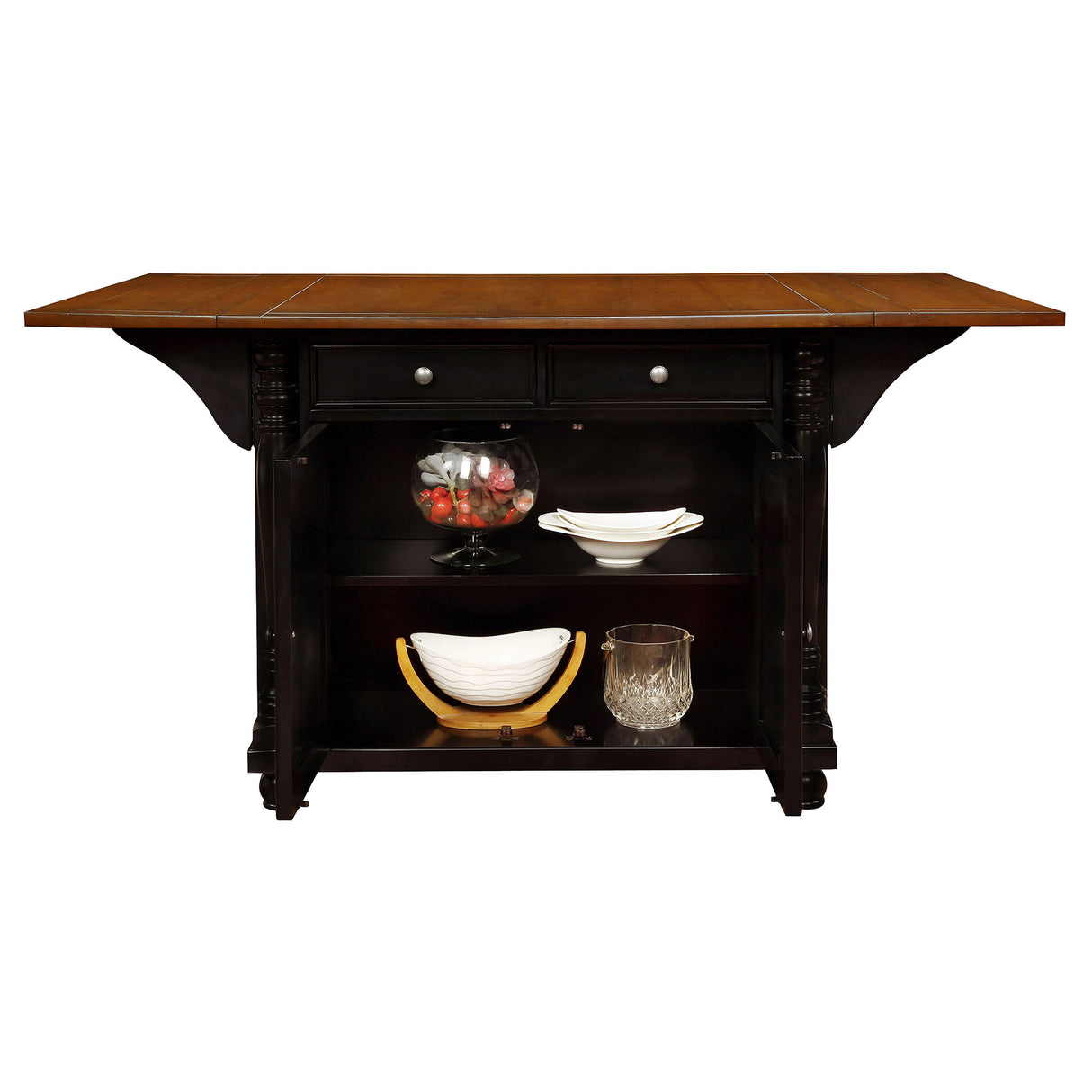 Slater Black 2-Drawer Drop Leaf Kitchen Island Table