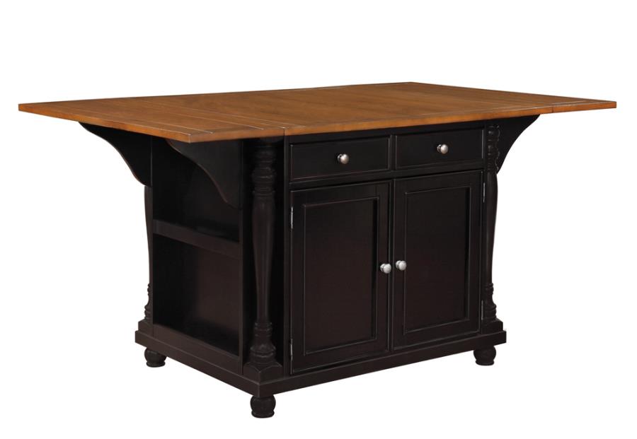 Slater Black 2-Drawer Drop Leaf Kitchen Island Table