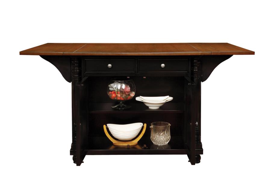 Slater Black 2-Drawer Drop Leaf Kitchen Island Table