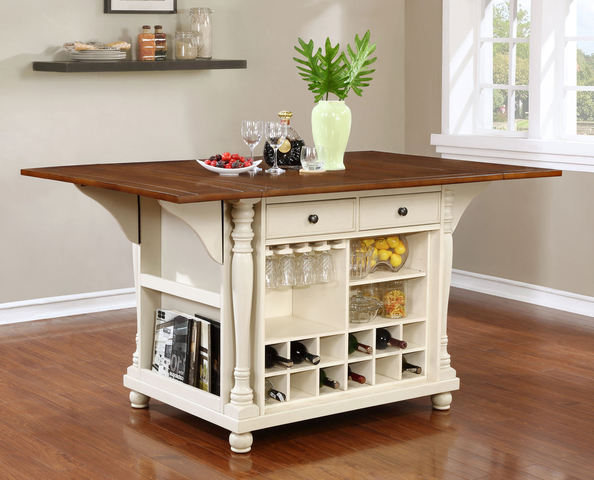 Slater Buttermilk 2-Drawer Drop Leaf Kitchen Island Table