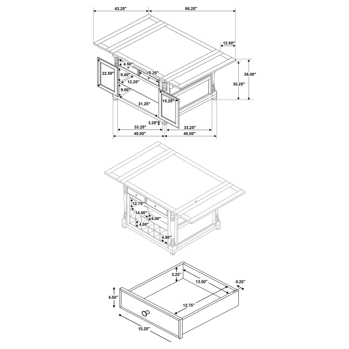 Slater Buttermilk 2-Drawer Drop Leaf Kitchen Island Table