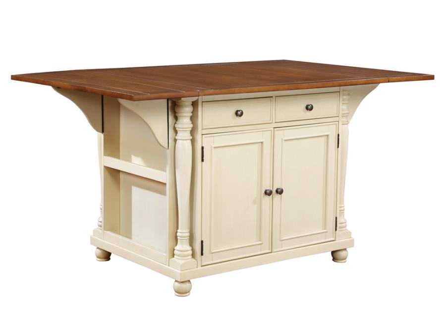 Slater Buttermilk 2-Drawer Drop Leaf Kitchen Island Table