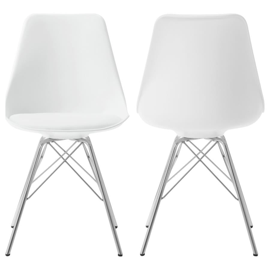 Juniper Armless Dining Chairs White And Chrome (Set Of 2)