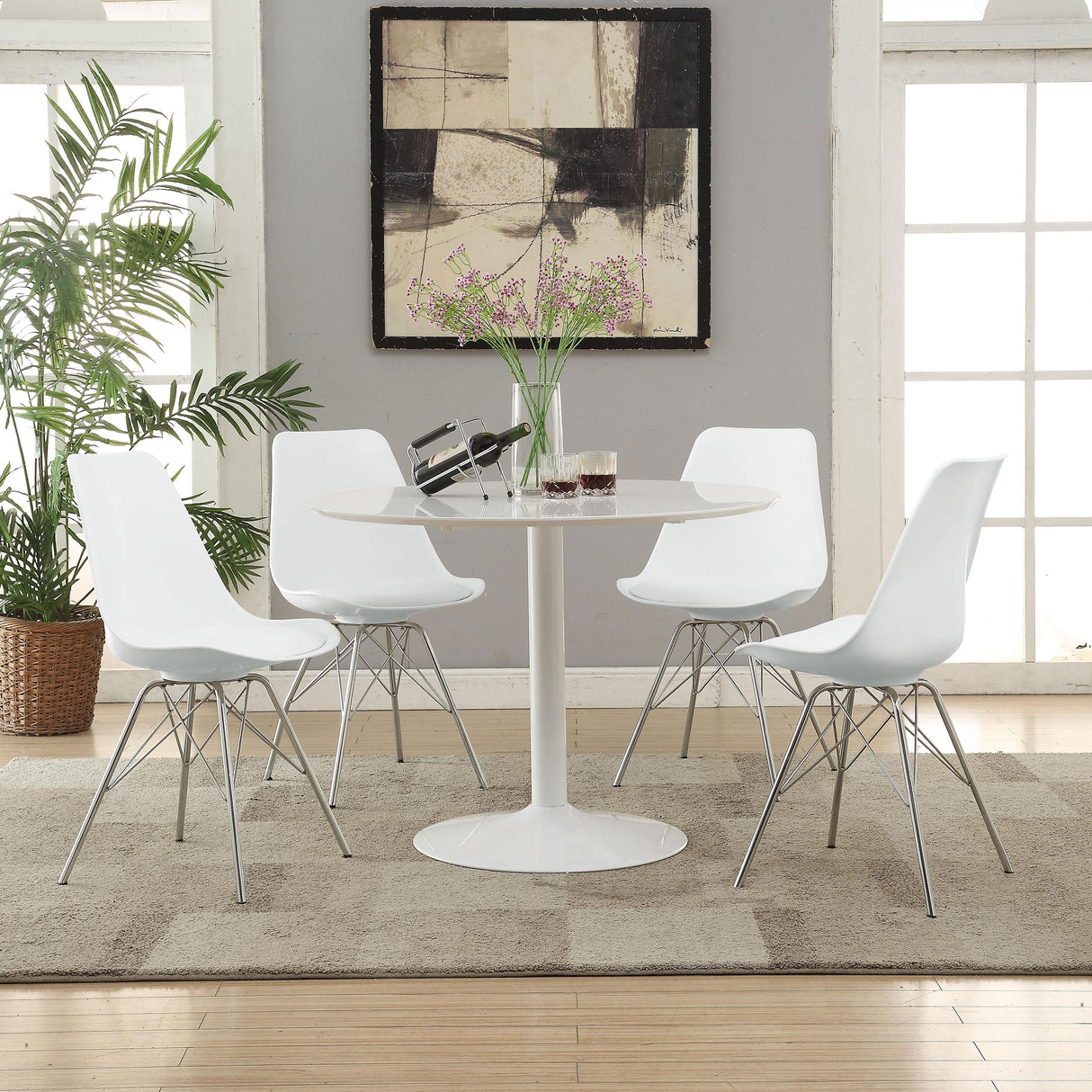 Juniper Armless Dining Chairs White And Chrome (Set Of 2)