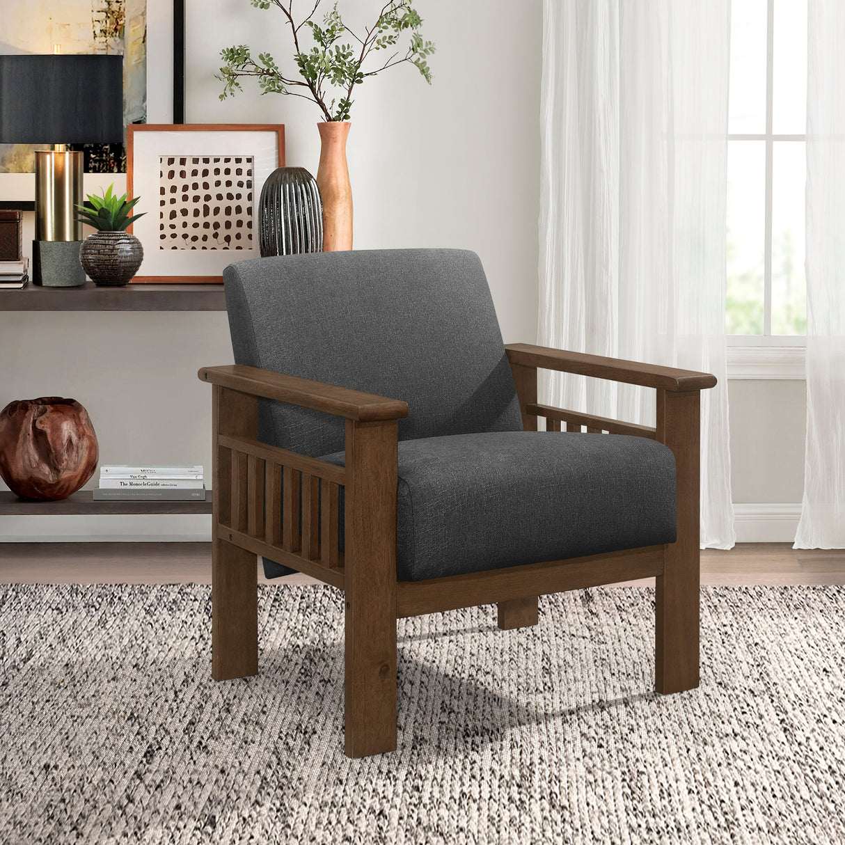 Helena Dark Gray Accent Chair with Storage Arms