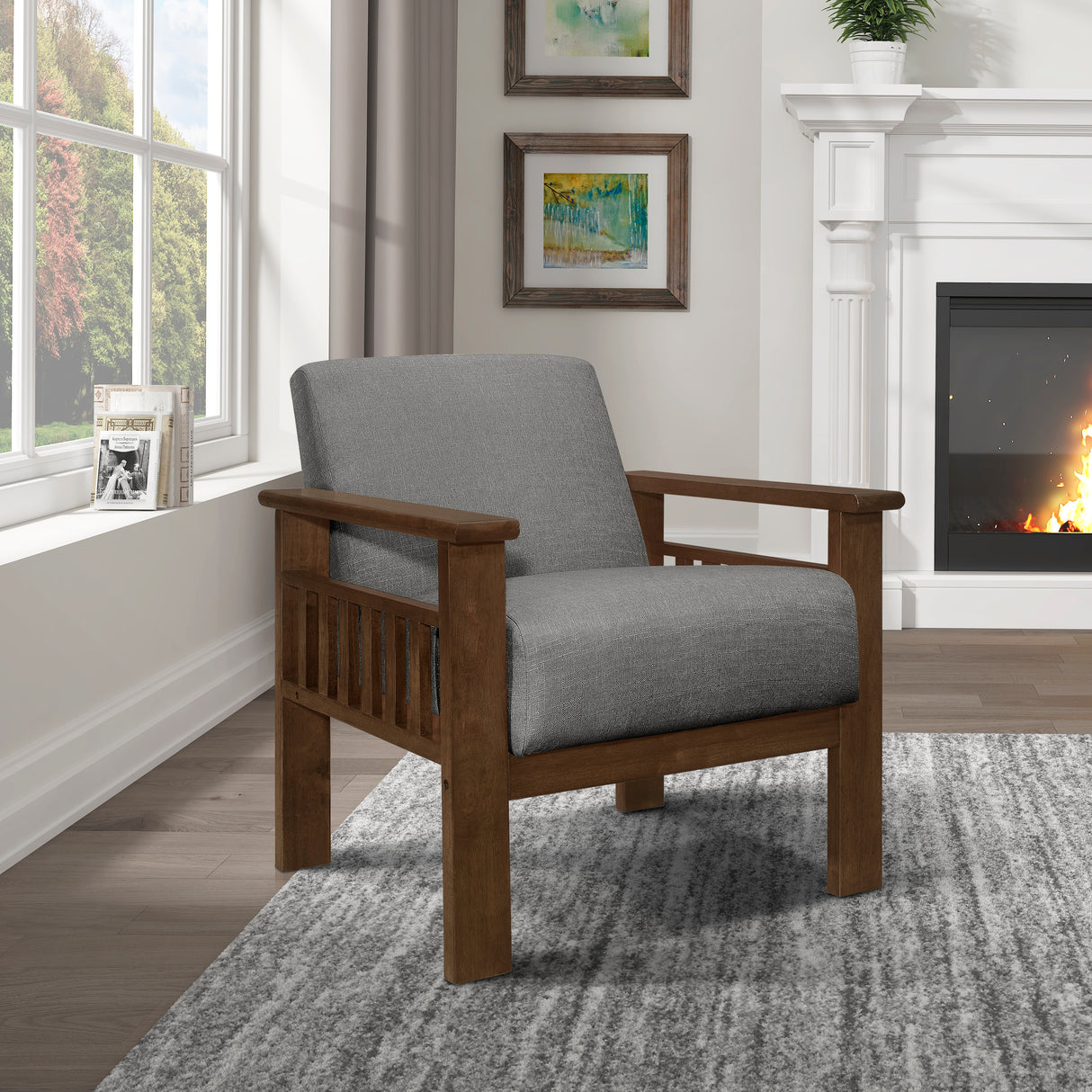 Helena Gray Accent Chair with Storage Arms