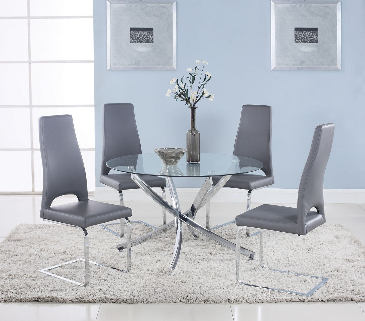 Cudahy Polished Chrome Round Dining Room Set