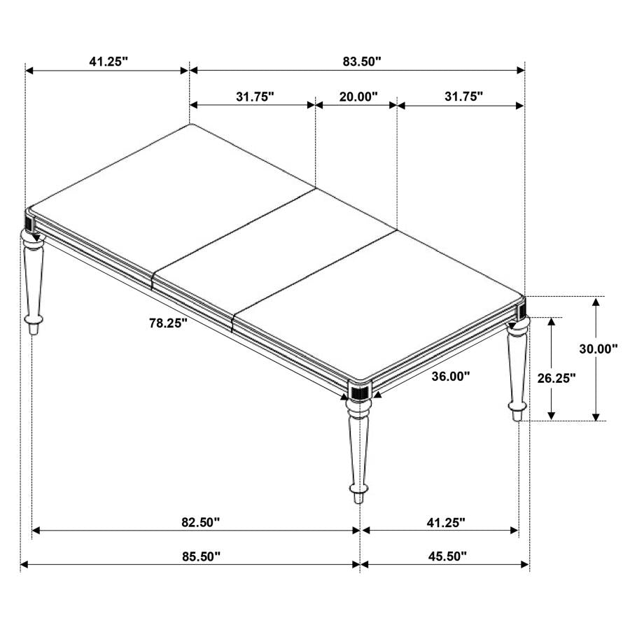 Danette Rectangular Dining Table With Leaf Metallic Platinum