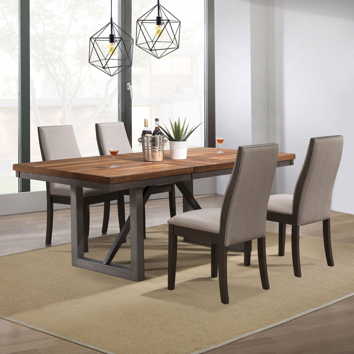 Spring Creek Natural Walnut / Taupe 5-Piece Rectangular Dining Table Set