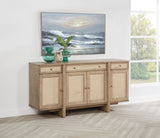 Kailani Beige Oak 4-Door Cane Sideboard Buffet Cabinet