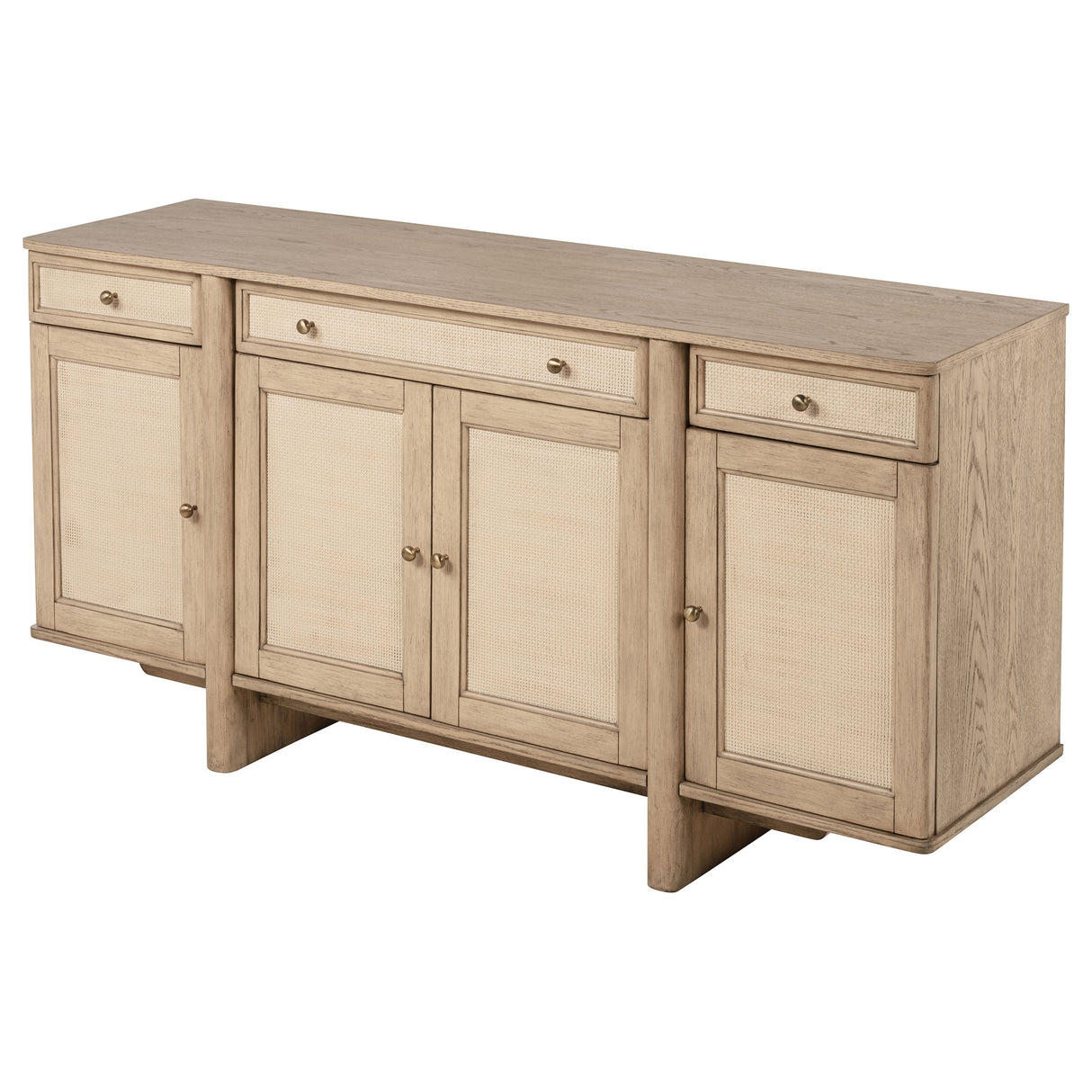 Kailani Beige Oak 4-Door Cane Sideboard Buffet Cabinet