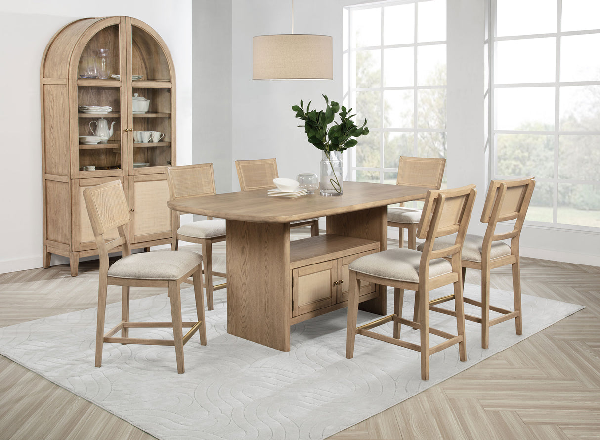 Kailani Beige Oak 8-Piece Counter Dining Set With Cabinet