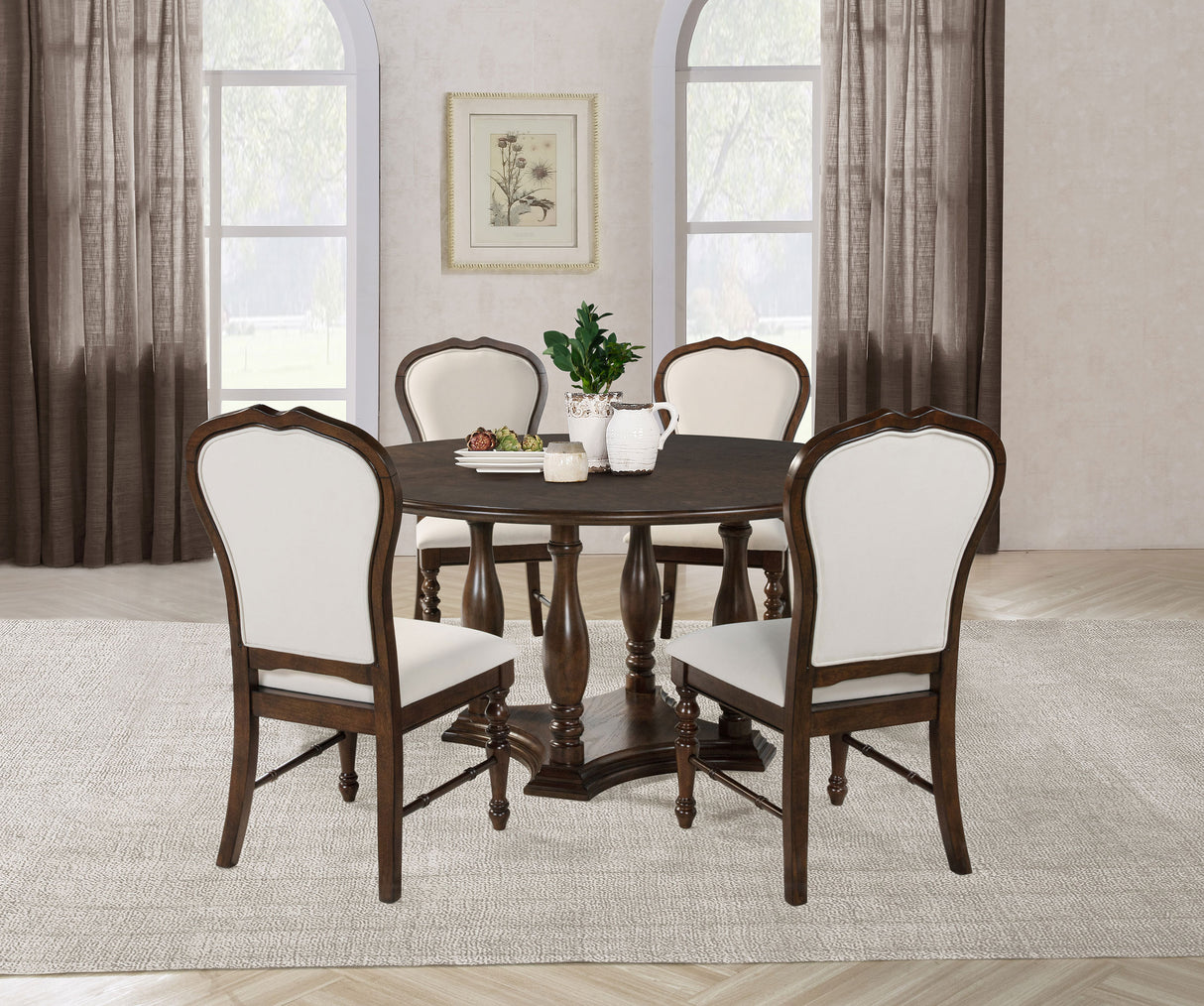 Landon Rich Brown 5-Piece 60-Inch Round Dining Table Set