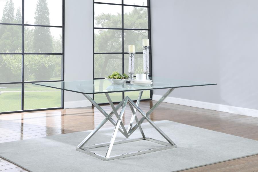 Beaufort Chrome Rectangular 71-Inch Glass Top Dining Table