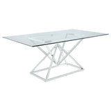 Beaufort Chrome Rectangular 71-Inch Glass Top Dining Table