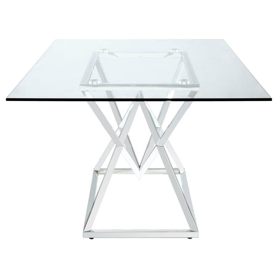 Beaufort Chrome Rectangular 71-Inch Glass Top Dining Table