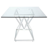 Beaufort Chrome Rectangular 71-Inch Glass Top Dining Table