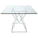 Beaufort Chrome Rectangular 71-Inch Glass Top Dining Table