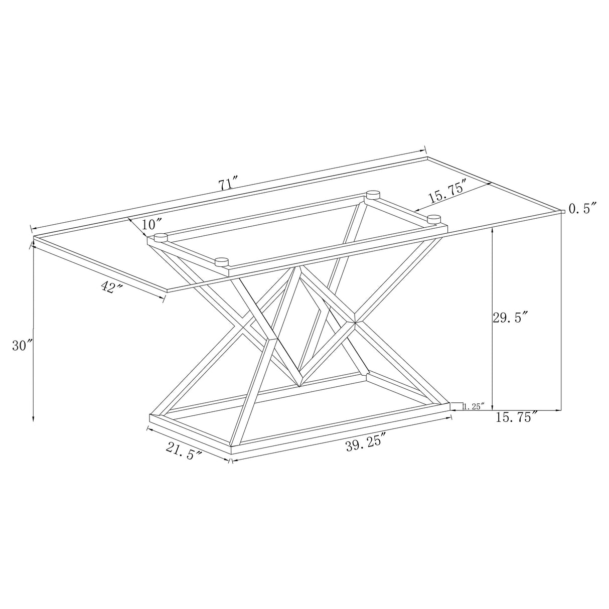 Beaufort Chrome Rectangular 71-Inch Glass Top Dining Table