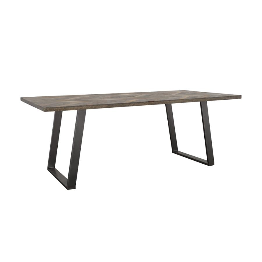 Misty Sled Leg Dining Table Grey Sheesham And Gunmetal