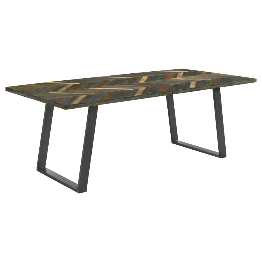 Misty Sled Leg Dining Table Grey Sheesham And Gunmetal