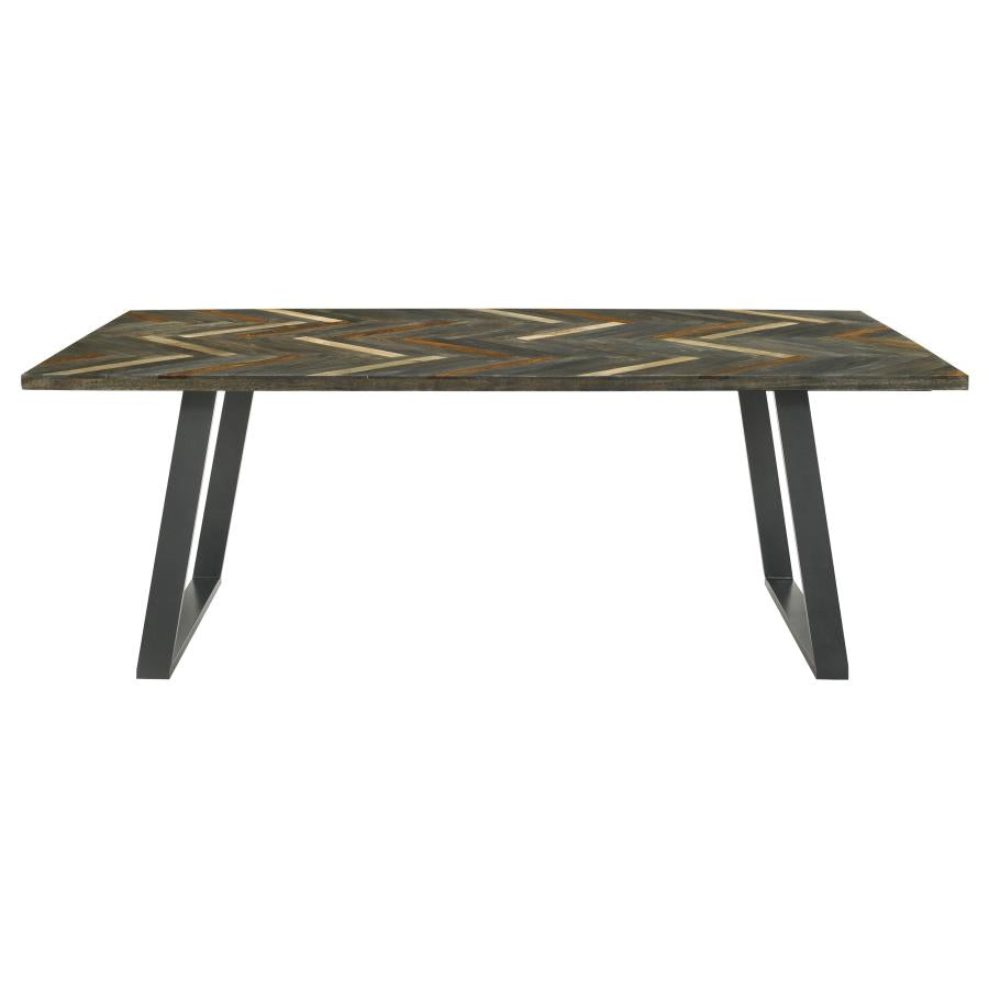 Misty Sled Leg Dining Table Grey Sheesham And Gunmetal