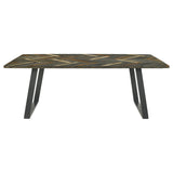 Misty Sled Leg Dining Table Grey Sheesham And Gunmetal