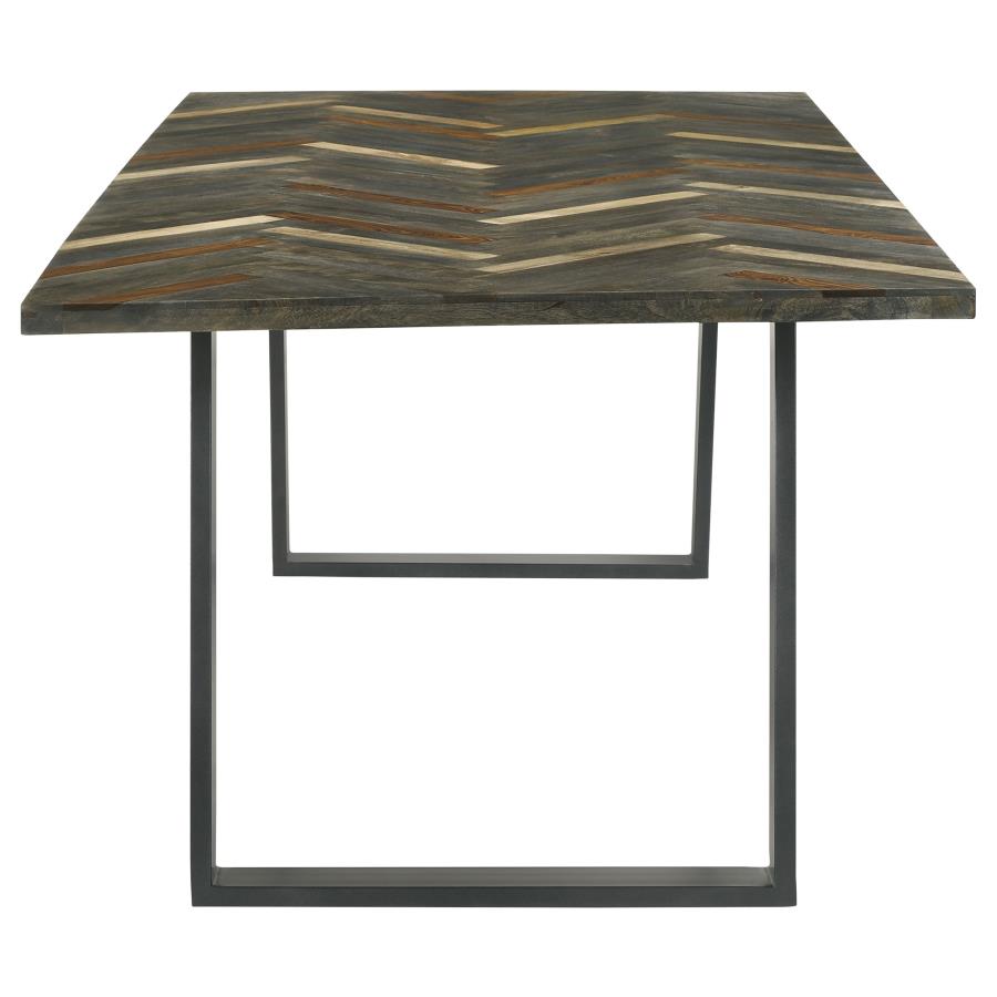 Misty Sled Leg Dining Table Grey Sheesham And Gunmetal