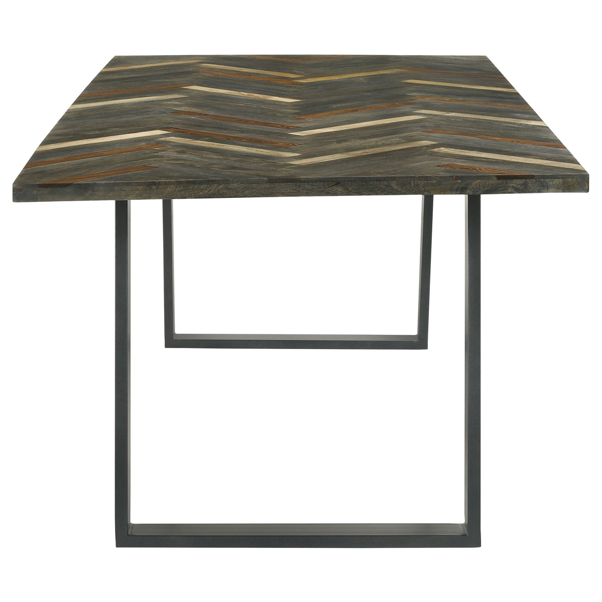 Misty Sled Leg Dining Table Grey Sheesham And Gunmetal