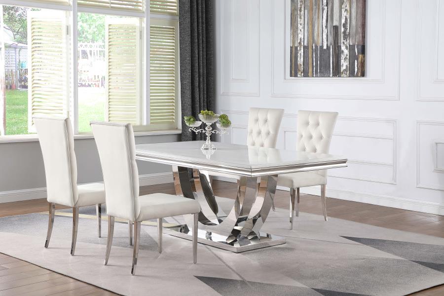 Kerwin White 5-Piece Rectangular Dining Table Set And Chrome