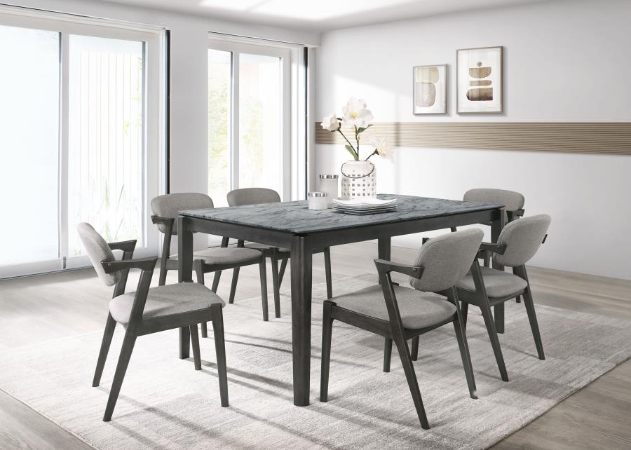 Stevie Black 7-Piece Rectangular Dining Table Set Grey And